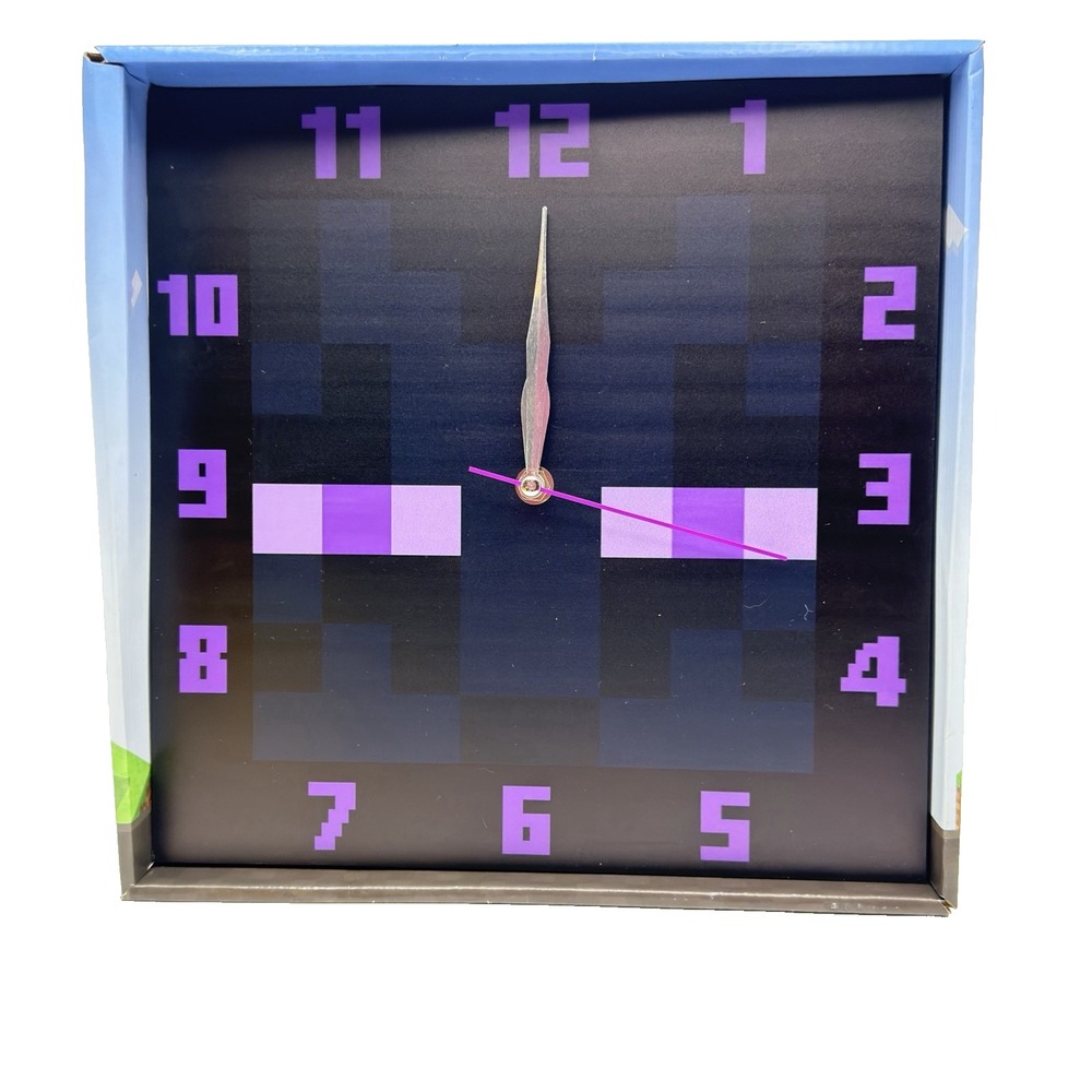 Minecraft Enderman Purple Block Square Analog Quartz Wall Clock New In Box